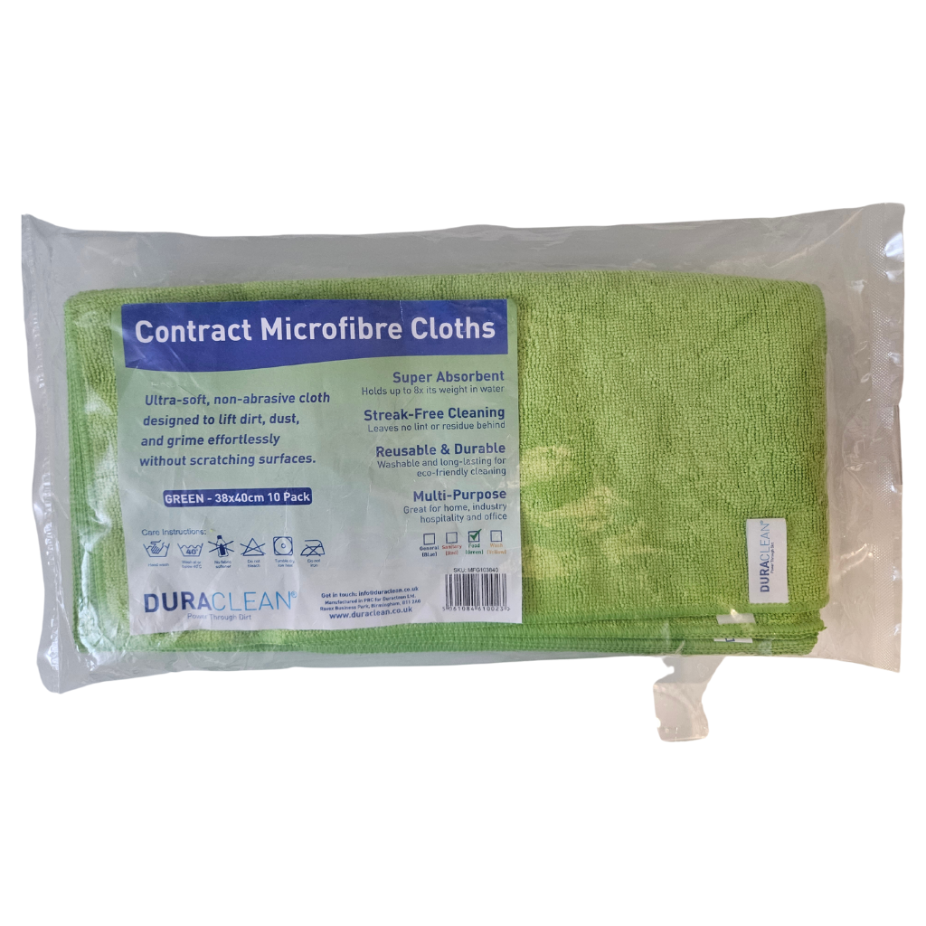 DuraClean® Green Microfibre Cloths – 10 Pack (38x40cm)