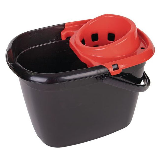 14L Red Mop Bucket with Strainer – Heavy-Duty Plastic, Colour-Coded for Washrooms