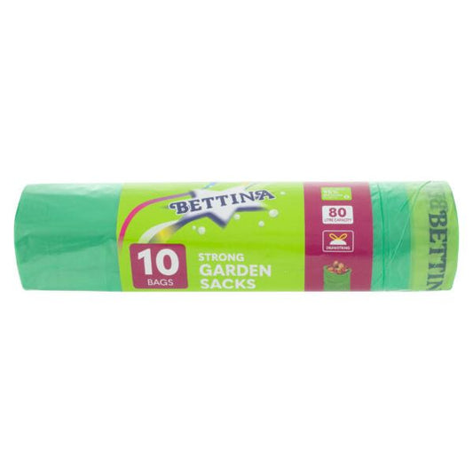 BETTINA 10pc Strong Garden Sacks 80L – Green – Recycled LDPE with Drawstring